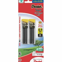 Pentel® Super Hi-Polymer Lead Refills, Bold Point, 0.9 mm, HB Hardness, Pack Of 60