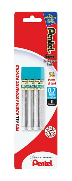 Pentel® Super Hi-Polymer® Lead Refills, Medium Point, 0.7 mm, B Hardness, Pack Of 36 Refills