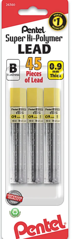 Pentel® Super Hi-Polymer® Lead Refills, #2 B, 0.9 mm, Pack Of 45
