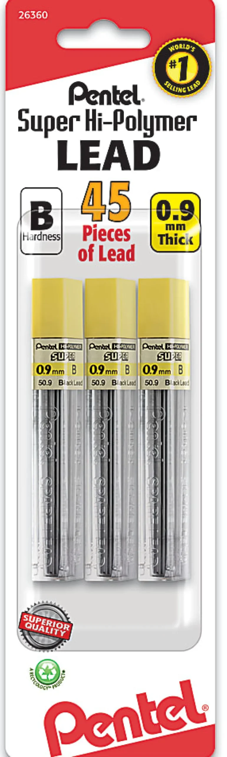 Pentel® Super Hi-Polymer® Lead Refills, #2 B, 0.9 mm, Pack Of 45