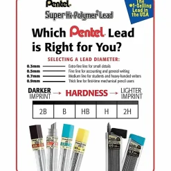 Pentel® Super Hi-Polymer® Leads, 0.9 mm, HB, 15 Leads Per Tube