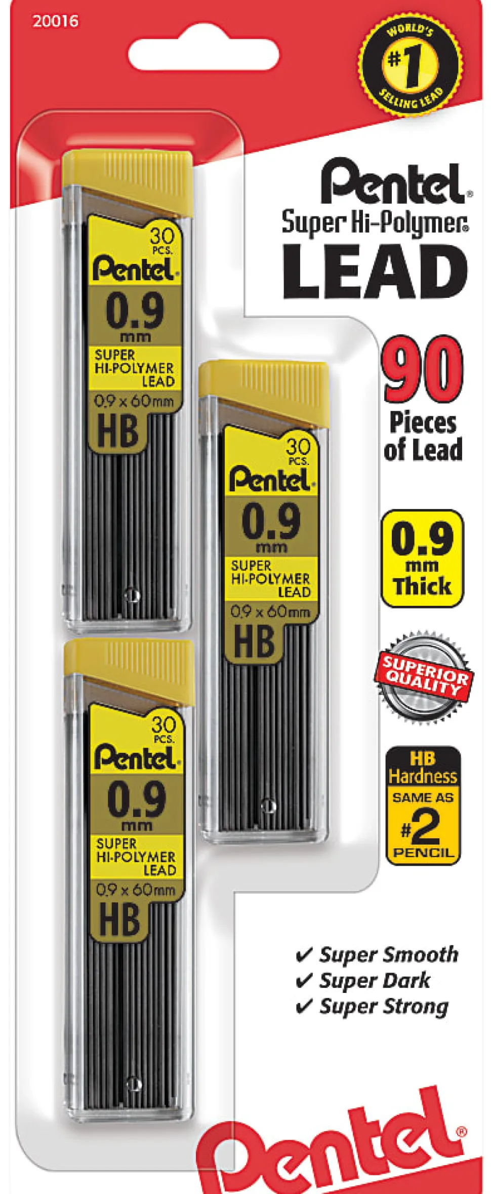 Pentel® Super Hi-Polymer® Leads, 0.9 mm, HB, 30 Leads Per Tube, Pack Of 3 Tubes
