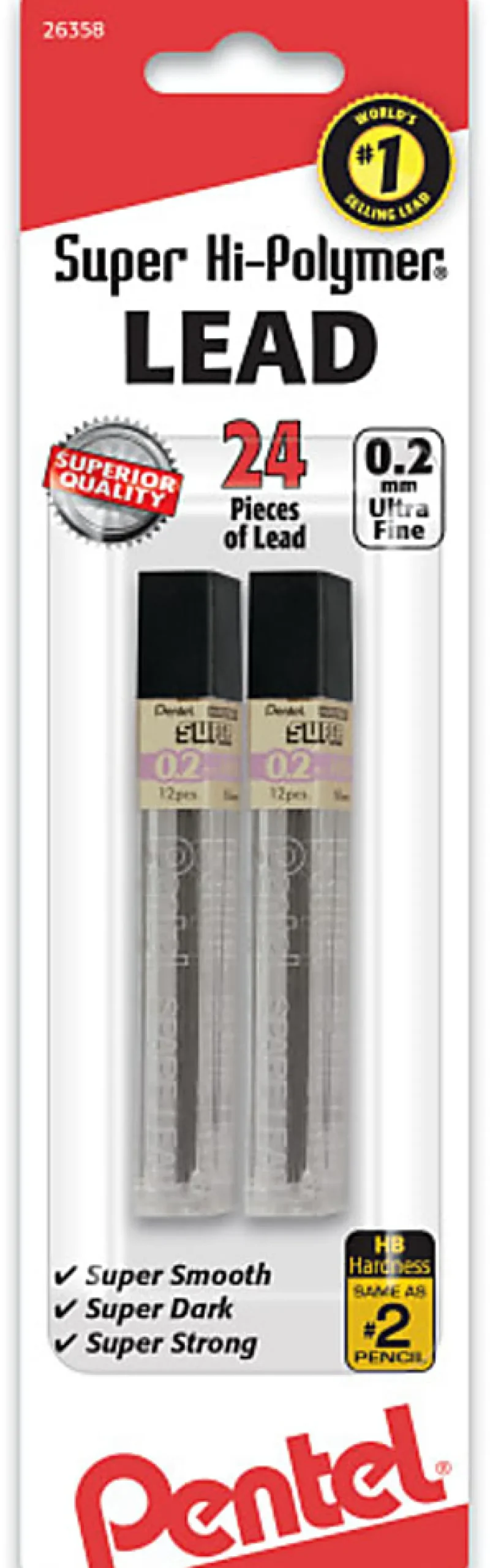 Pentel® Super Hi-Polymer® Leads, 0.2 mm, HB, 24 Leads Per Tube