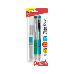 PentelĀ® Twist-EraseĀ® CLICK Mechanical Pencils, 0.7mm, Hi-Polymer HB Lead, 59% Recycled, Assorted Barrel Colors, Pack Of 2