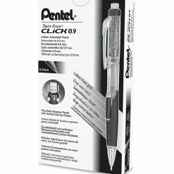 Pentel® Twist-Erase Click Mechanical Pencils, #2 HB Lead, Bold Point, 0.9 mm, Transparent Black Barrel, Box Of 12