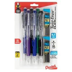 PentelĀ® Twist-EraseĀ® CLICK Mechanical Pencils, Fine Point, 0.7mm, Ā Assorted Barrels, Pack of 6, 2 Lead Refills