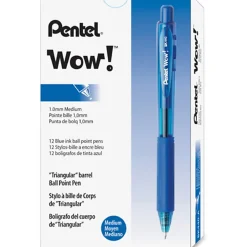 Pentel® WOW!™ Retractable Ballpoint Pens, Medium Point, 1.0 mm, Transparent Blue Barrels, Blue Ink, Pack Of 12