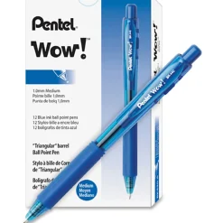 Pentel® WOW!™ Retractable Ballpoint Pens, Medium Point, 1.0 mm, Transparent Blue Barrels, Blue Ink, Pack Of 12