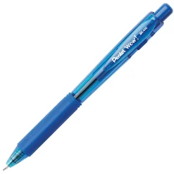 Pentel® WOW!™ Retractable Ballpoint Pens, Medium Point, 1.0 mm, Transparent Blue Barrels, Blue Ink, Pack Of 12