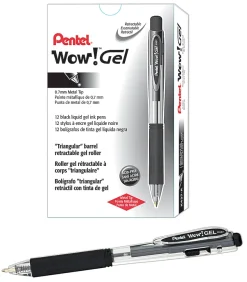 Pentel® Wow!™ Retractable Gel Roller Pens, Medium Point, 0.7 mm, Clear Barrel, Black Ink, Pack Of 12