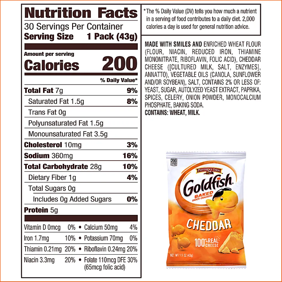 Pepperidge Farms Goldfish Baked Snack Cracker Packs, 1.5 Oz, Box Of 30