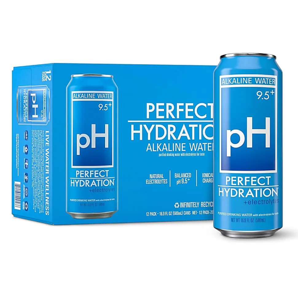 Perfect Hydration 9.5+ pH Alkaline Drinking Water, 16.9 Oz, Pack Of 12 Cans