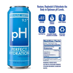 Perfect Hydration 9.5+ pH Alkaline Drinking Water, 16.9 Oz, Pack Of 12 Cans