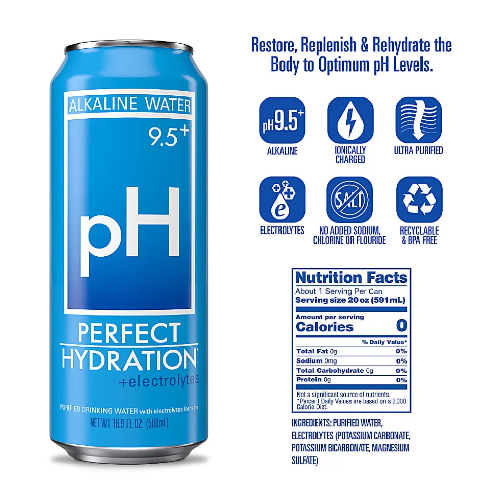 Perfect Hydration 9.5+ pH Alkaline Drinking Water, 16.9 Oz, Pack Of 12 Cans