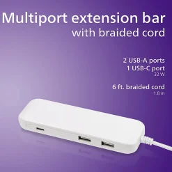 Philips 3-Port USB Extension Bar, 6', White