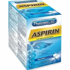 PhysiciansCare Aspirin Pain Reliever Medication, 2 Tablets Per Packet, Box Of 50 Packets