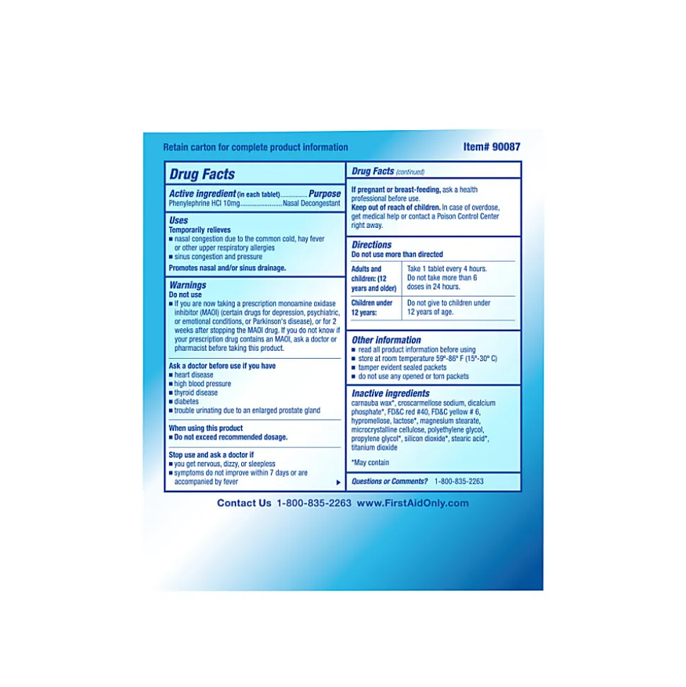 PhysiciansCare Sinus Decongestant Congestion Medication, 1 Tablet Per Packet, Box Of 50