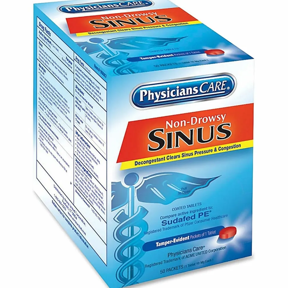 PhysiciansCare Sinus Decongestant Congestion Medication, 1 Tablet Per Packet, Box Of 50