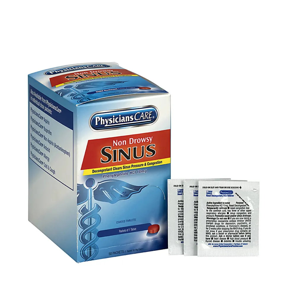 PhysiciansCare Sinus Decongestant Congestion Medication, 1 Tablet Per Packet, Box Of 50