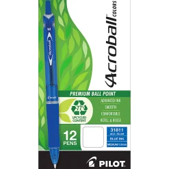 Pilot® Acroball Colors Retractable Advanced Ink Pens, Medium Point, 1.0mm, Blue Barrel, Blue Ink, Pack of 12 Pens