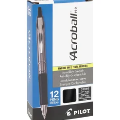 Pilot Acroball Pro Retractable Pens, Medium Point, 1.0 mm, Silver Barrel, Black Ink, Pack Of 12 Pens