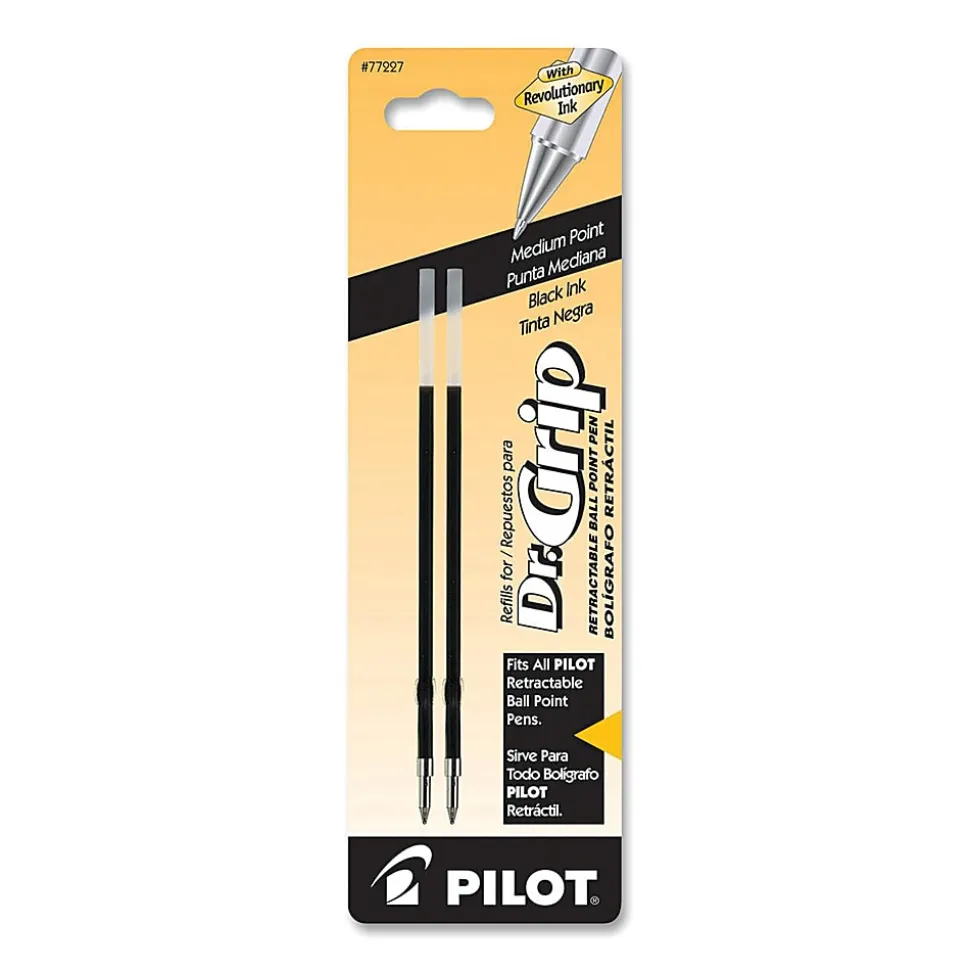 Pilot® Ballpoint Pen Refills, Fits Dr. Grip & All Pilot® Retractable Ballpoint Pens, Medium Point, 1.0 mm, Black, Pack Of 2