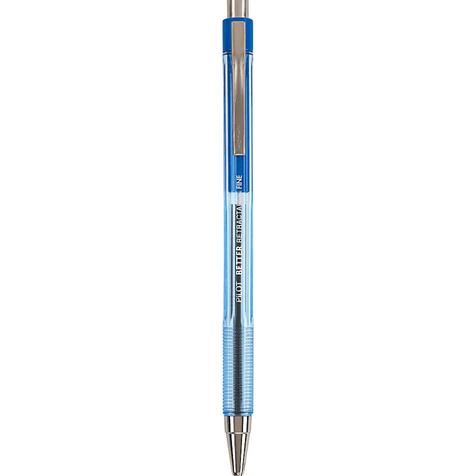 Pilot® Better™ Retractable Ballpoint Pens, Fine Point, 0.7 mm, Translucent Blue Barrel, Blue Ink, Pack Of 12 Pens
