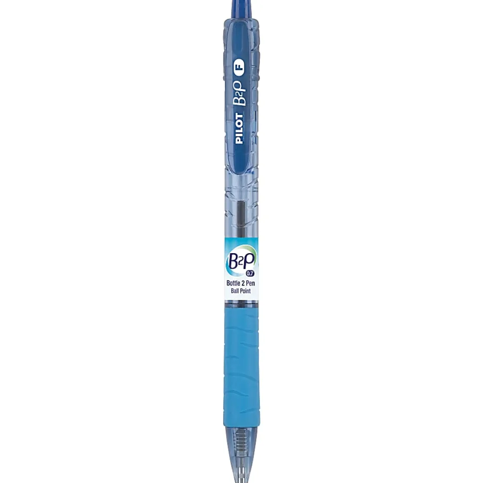 Pilot® B2P "Bottle To Pen" Retractable Ballpoint Pens, Fine Point, 0.7 mm, , Transparent Blue Barrel, Blue Ink, Pack Of 12