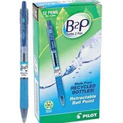 Pilot® B2P "Bottle To Pen" Retractable Ballpoint Pens, Fine Point, 0.7 mm, , Transparent Blue Barrel, Blue Ink, Pack Of 12