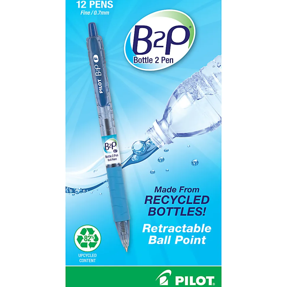 Pilot® B2P "Bottle To Pen" Retractable Ballpoint Pens, Fine Point, 0.7 mm, , Transparent Blue Barrel, Blue Ink, Pack Of 12