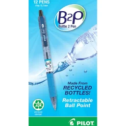 Pilot® B2P "Bottle To Pen" Retractable Ballpoint Pens, Fine Point, 0.7 mm, 82% Recycled, Translucent Blue Barrels, Black Ink, Pack Of 12