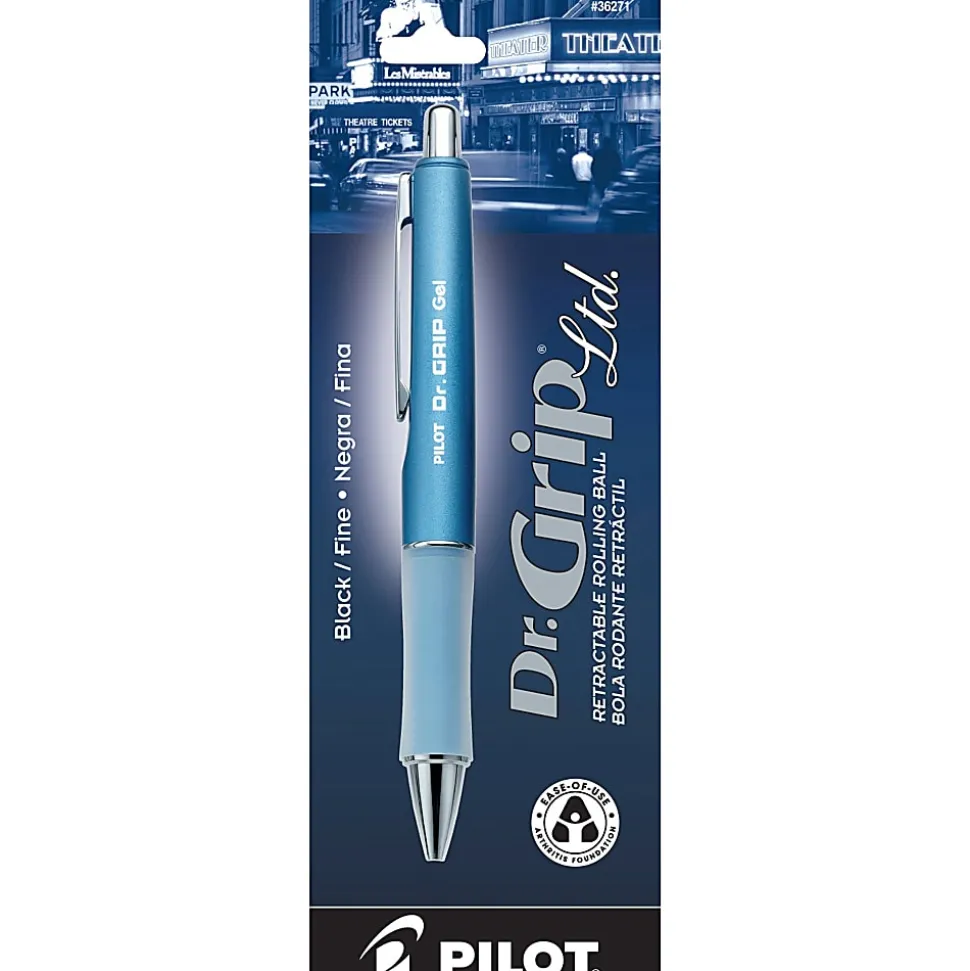 Pilot® Dr. Grip™ LTD Gel Rollerball Pen, Fine Point, 0.7 mm, Ice Blue Barrel, Black Ink