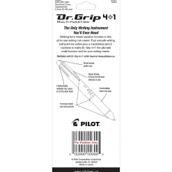Pilot® Dr. Grip 4+1 Multifunction Ballpoint Pen And Pencil, Fine Point, 0.7 mm, Black Barrel, Assorted Color Ink