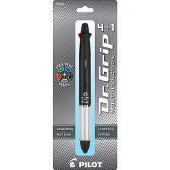 Pilot® Dr. Grip 4+1 Multifunction Ballpoint Pen And Pencil, Fine Point, 0.7 mm, Black Barrel, Assorted Color Ink