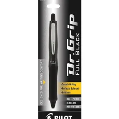 Pilot® Dr. Grip™ Retractable Ballpoint Pen, Medium Point, 1.0 mm, Black Barrel, Black Ink