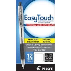 Pilot® EasyTouch Retractable Ballpoint Pens, Medium Point, 1.0 mm, Clear Barrel, Black Ink, Pack Of 12, 32220