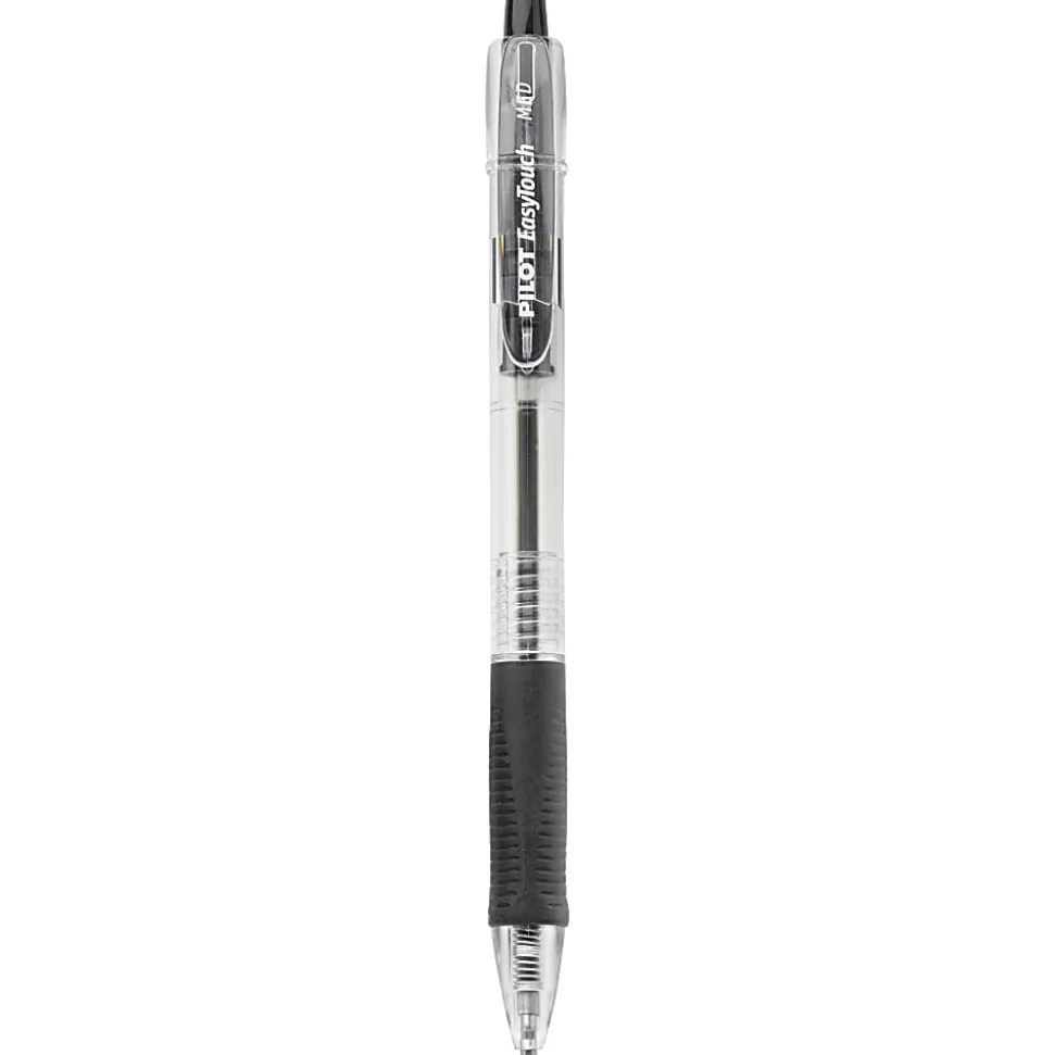 Pilot® EasyTouch Retractable Ballpoint Pens, Medium Point, 1.0 mm, Clear Barrel, Black Ink, Pack Of 12, 32220