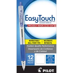 Pilot® EasyTouch Retractable Ballpoint Pens, Medium Point, 1.0 mm, Clear Barrel, Blue Ink, Pack Of 12