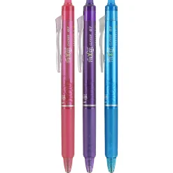Pilot FriXion Ball Clicker Erasable Retractable Gel Pens, Pack of 3 pens, Fine Point, 0.7mm, Assorted Barrel Colors, Assorted Ink Colors