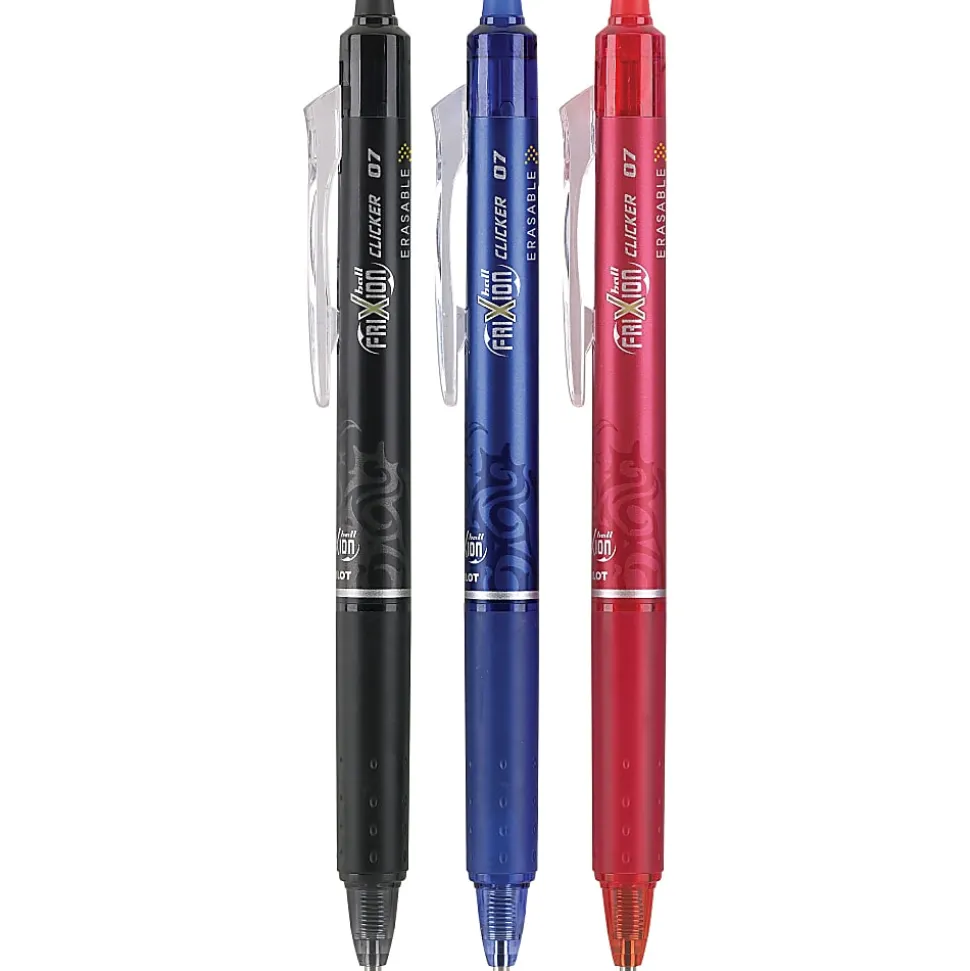 Pilot® FriXion® Ball Clicker Erasable Retractable Gel Pens, Pack of 3, Fine Point, 0.7 mm, Assorted Barrels, Assorted Ink Colors