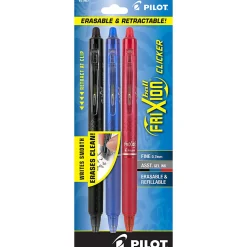 Pilot® FriXion® Ball Clicker Erasable Retractable Gel Pens, Pack of 3, Fine Point, 0.7 mm, Assorted Barrels, Assorted Ink Colors
