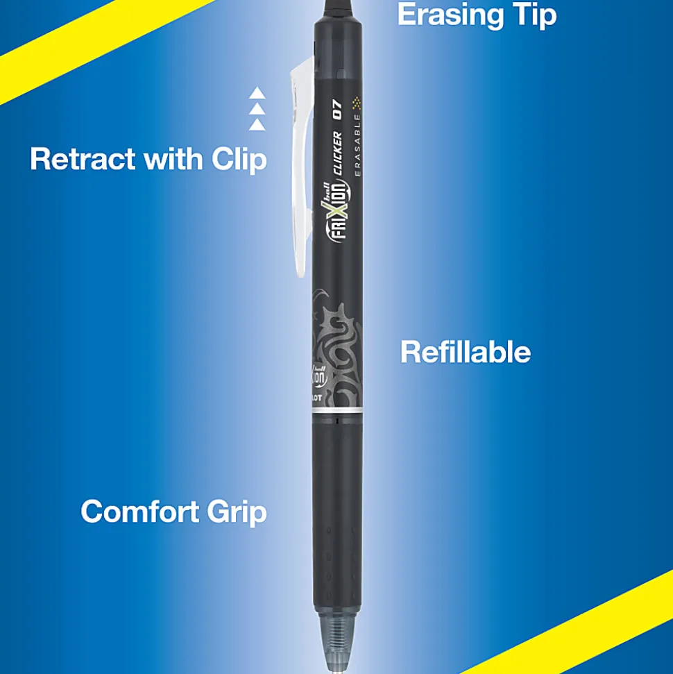 Pilot® FriXion® Ball Clicker Erasable Retractable Gel Pens, Pack of 3, Fine Point, 0.7mm, Assorted Barrels, Assorted Ink
