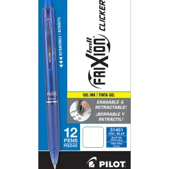 Pilot® FriXion® Ball Clicker Erasable Retractable Gel Pens, Pack of 12, Fine Point, 0.7 mm, Blue Barrel, Blue Ink