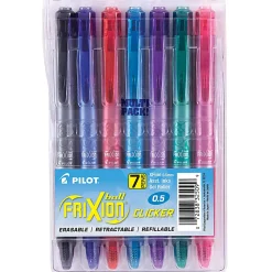 Pilot® FriXion® Ball Clicker Erasable Retractable Gel Pens, Pack of 7, Extra Fine Point, 0.5 mm, Assorted Barrels, Assorted Ink Colors