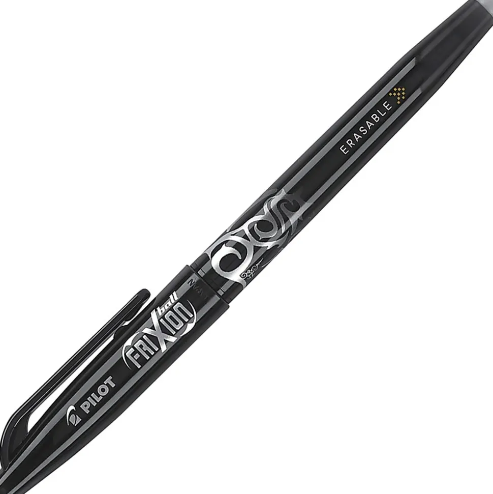 Pilot® FriXion® Ball Erasable Gel Pens, Pack of 12, Fine Point, 0.7 mm, Black Barrel, Black Ink