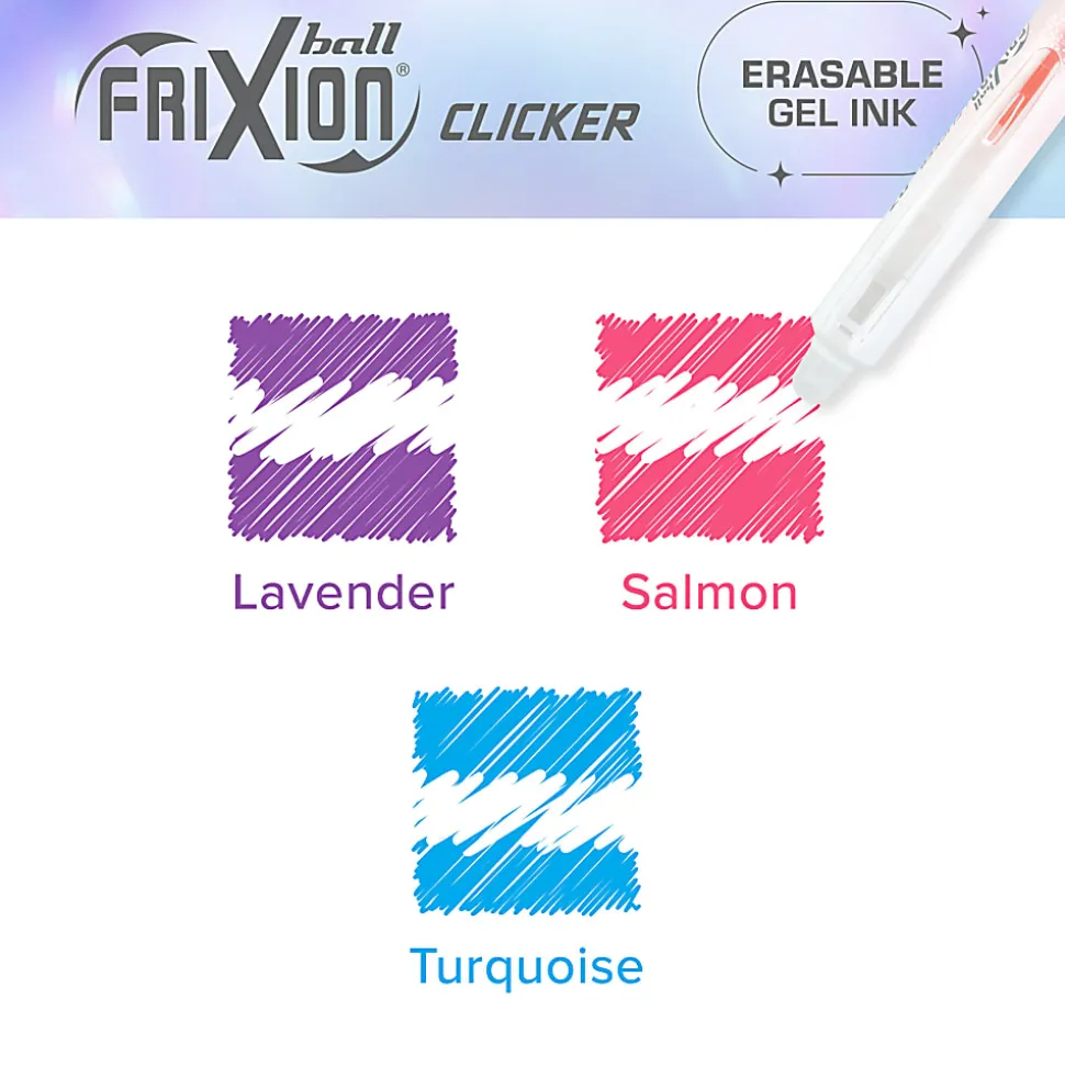 Pilot FriXion Clicker Aura Retractable Erasable Gel Ink Pens, Fine Point, 0.7mm, White Barrel, Assorted Ink, Pack of 3 Pens