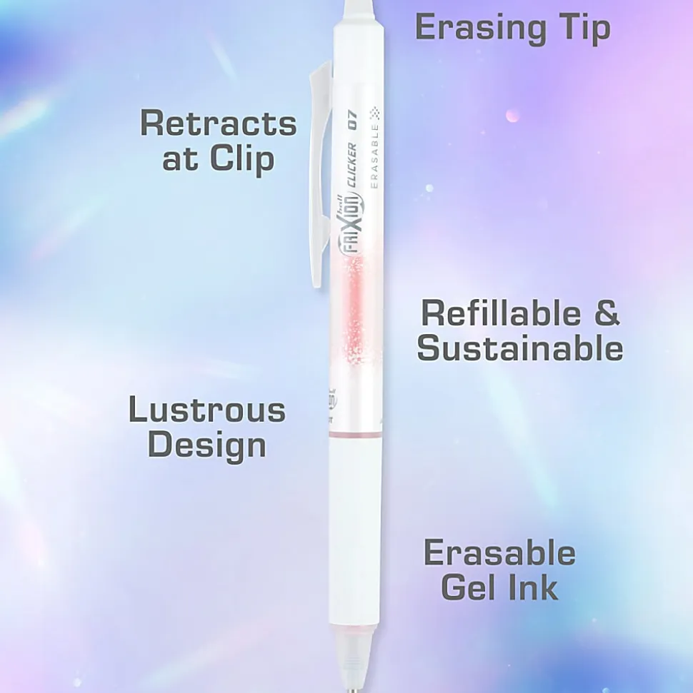 Pilot FriXion Clicker Aura Retractable Erasable Gel Ink Pens, Fine Point, 0.7mm, White Barrel, Assorted Ink, Pack of 3 Pens