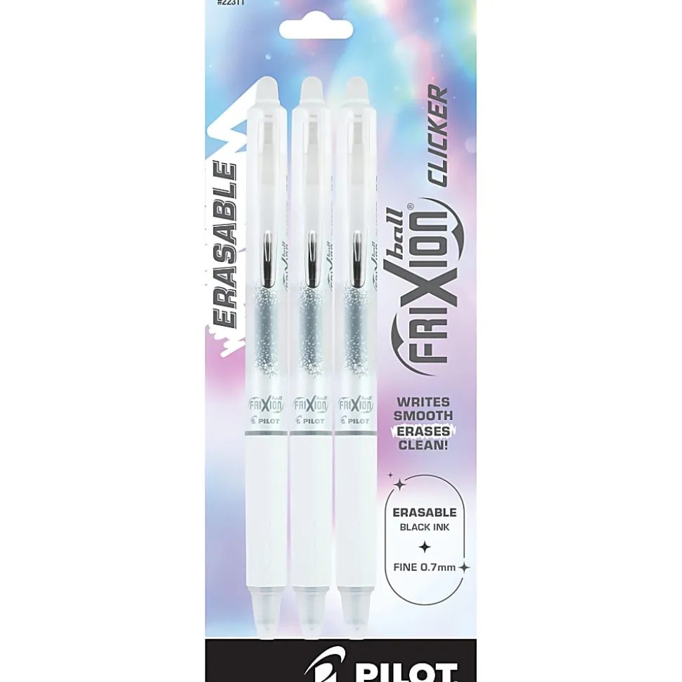 Pilot FriXion Clicker Aura Retractable Erasable Gel Ink Pens, Fine Point, 0.7mm, Assorted Ink, Pack of 3 Pens