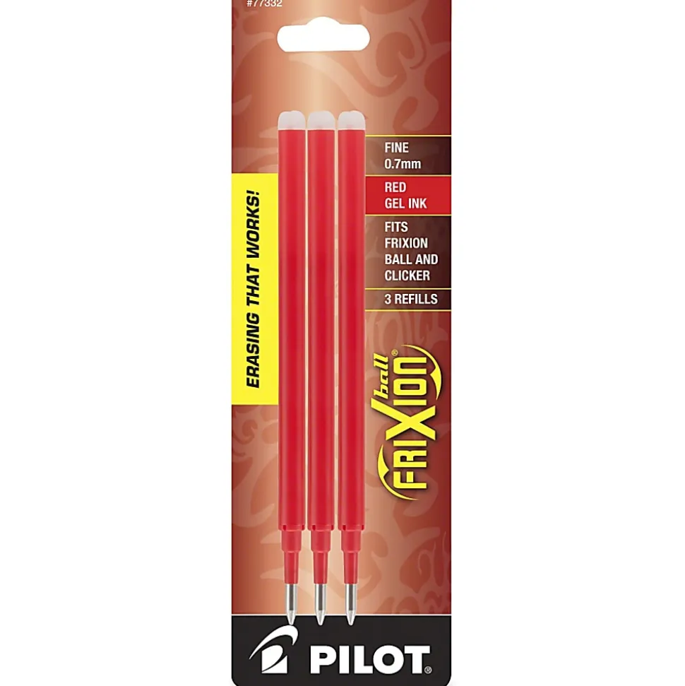 Pilot® FriXion® Erasable Ink Pen Refills, Fine Point, 0.7mm, Red Ink, Pack Of 3