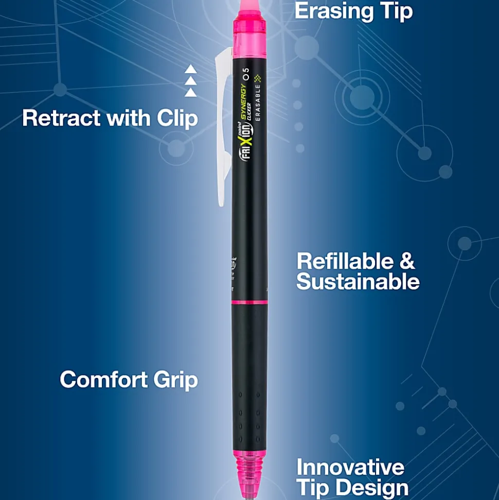 Pilot® FriXion® Synergy Clicker Erasable Retractable Gel Pens, Pack of 3, Extra Fine Point, 0.5mm, Black Barrel, Assorted Inks